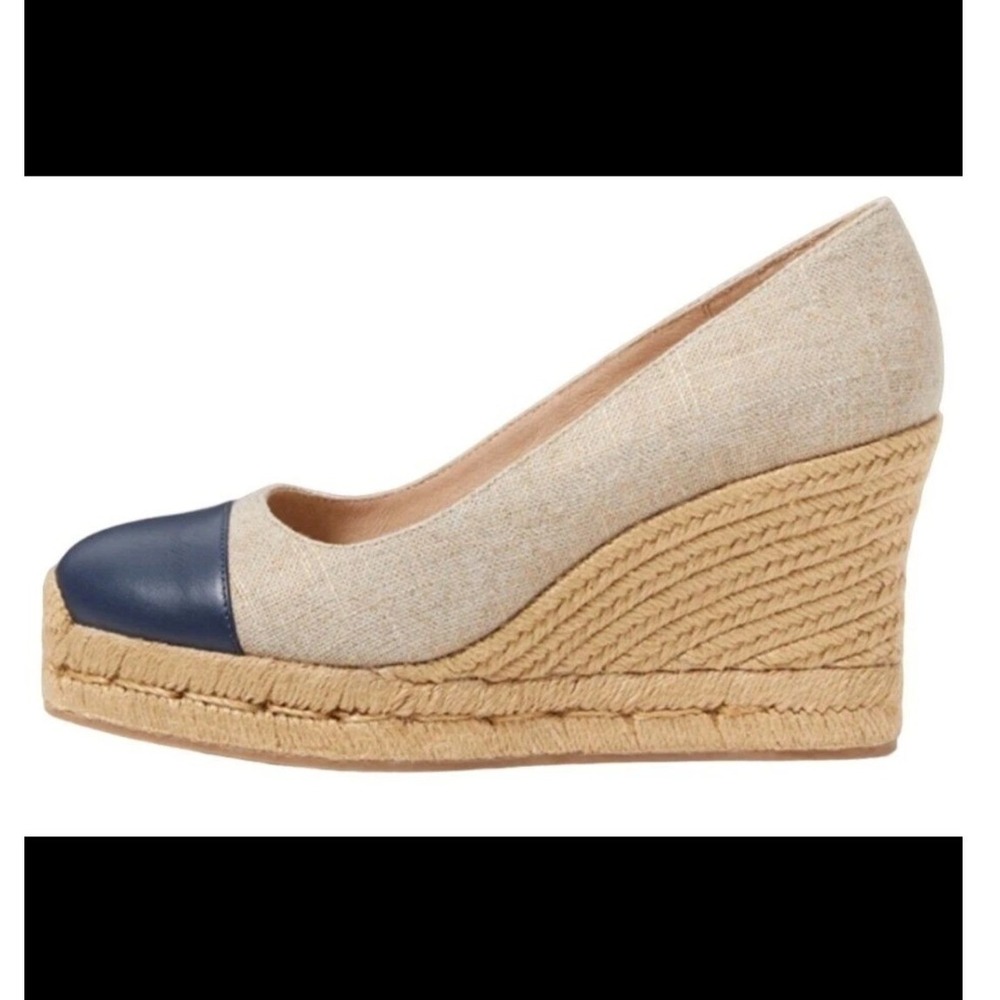 Jack Rogers NEW Palmer Cap Closed Toe Wedge Espadrille Navy Natural- 9